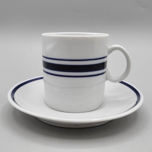 Karolina Demitasse Cup and Saucer Set Poland Blue White Stripes Favolina - Picture 1 of 8